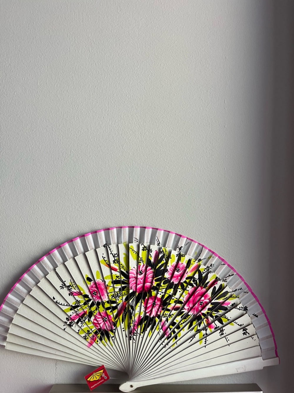 Spanish Handheld Folding Fan with Pink Floral Design